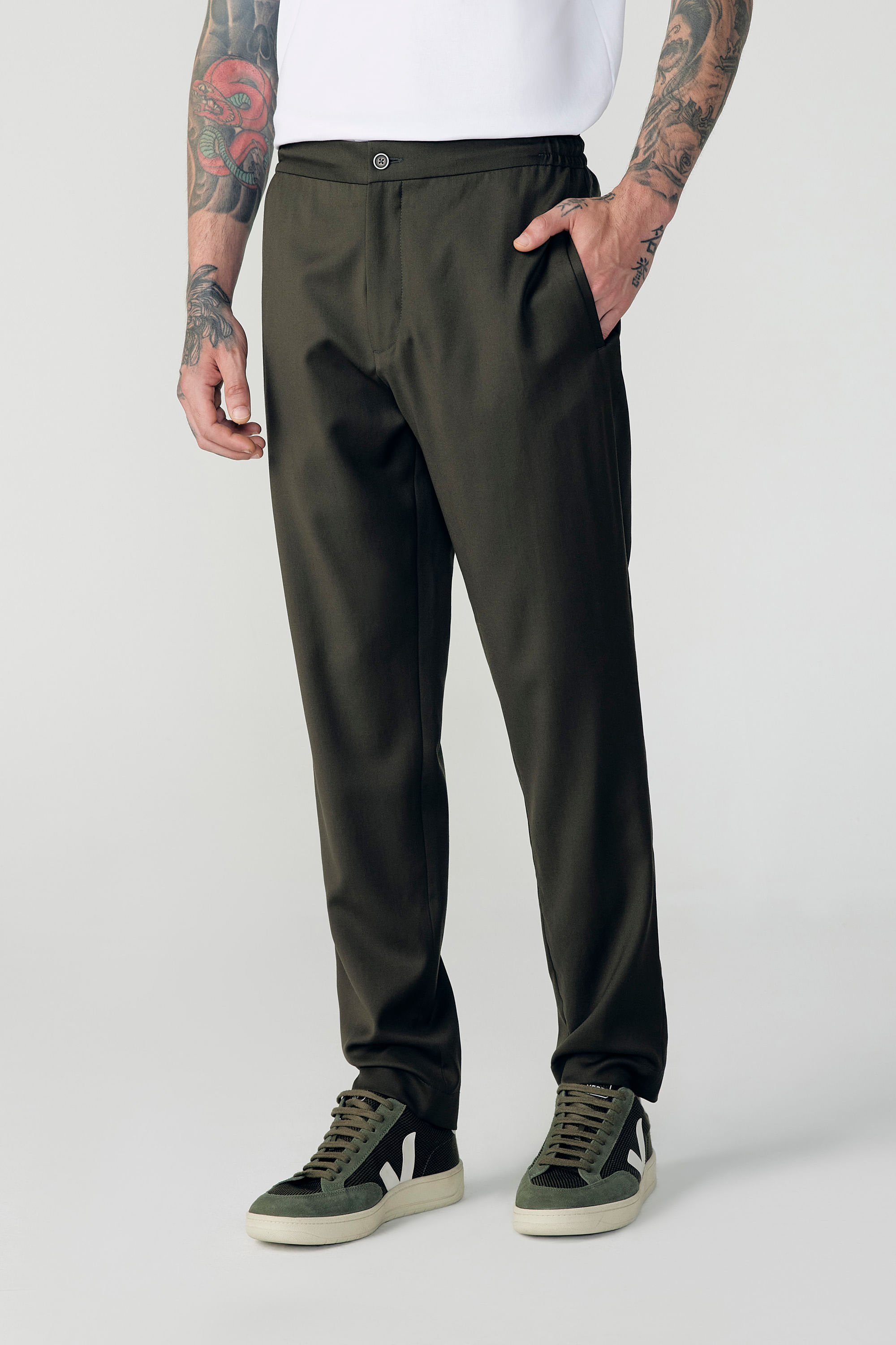 Calça Jeans Jogger com Elástico e Cordão verde Militar - Geração