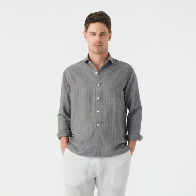 Camisa Cotton Linen Grid Ml