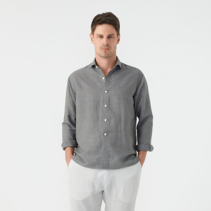 Camisa Cotton Linen Grid Ml