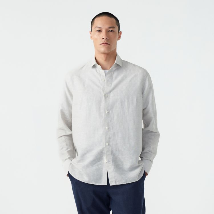 Camisa Cotton Linen Listras Manga Longa
