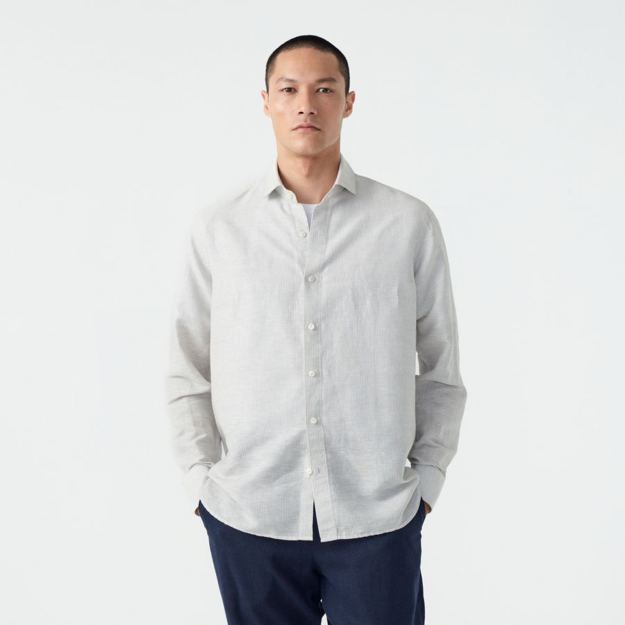 Camisa Cotton Linen Listras Manga Longa