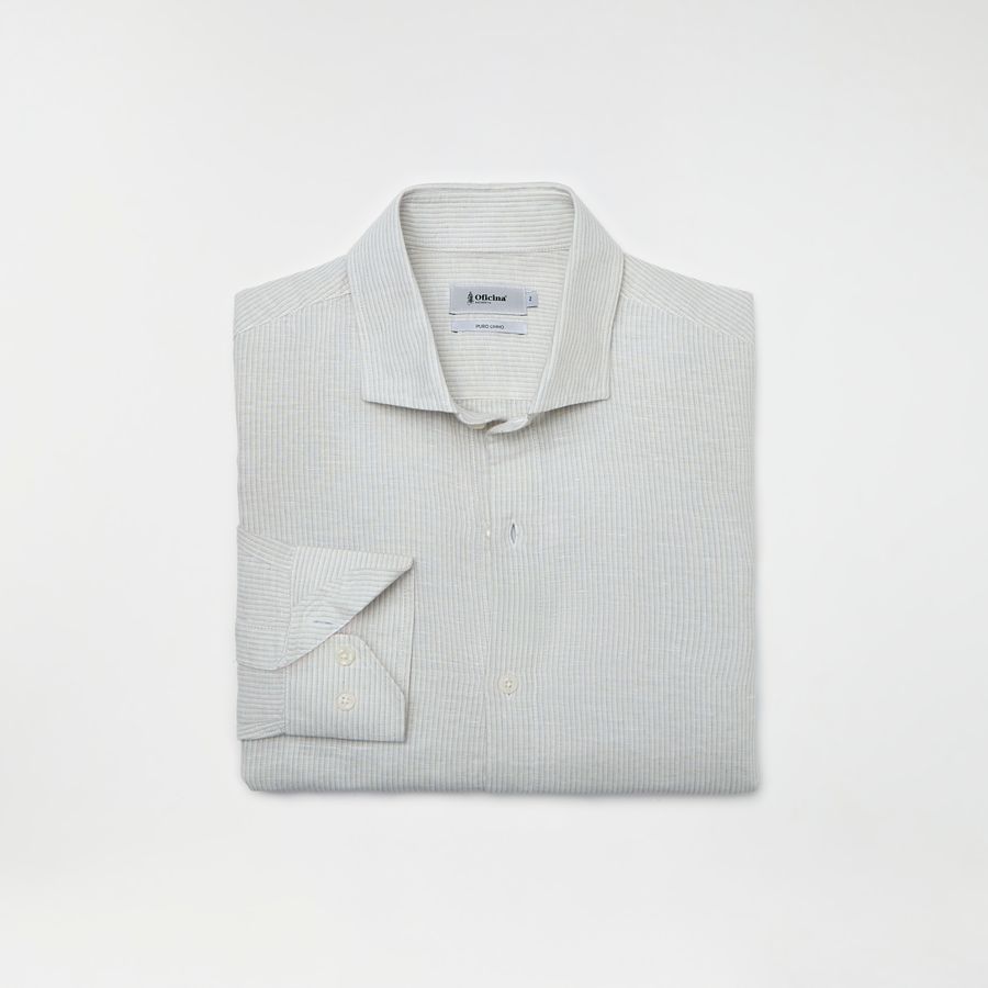 Camisa Cotton Linen Listras Manga Longa