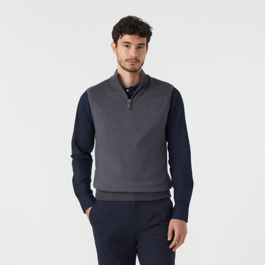 Colete Tricot Meio Zíper